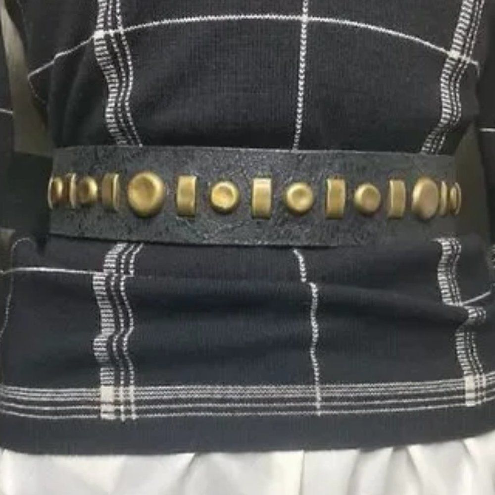 Ralph Lauren Collection Spring '17 Italian Black Studded Distressed Leather Belt